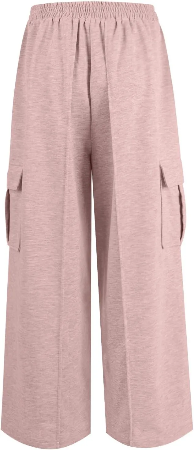 Cargo Sweatpants for Women with Pockets Crossover Baggy Wide Leg Sweatpants Athletic High Waisted Sweat Pants