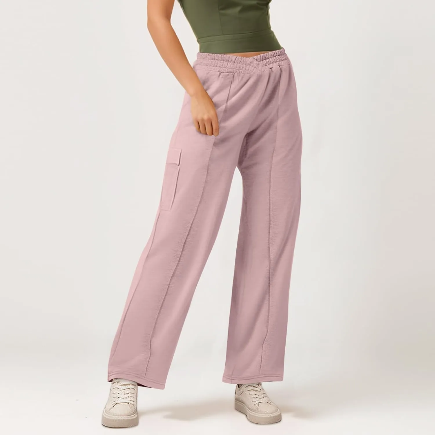 Cargo Sweatpants for Women with Pockets Crossover Baggy Wide Leg Sweatpants Athletic High Waisted Sweat Pants