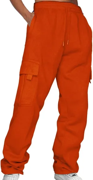 Cargo Sweats Women Casual Sports Tie Up Waist with Plush Sweater Material Pants Velour Pants for Women