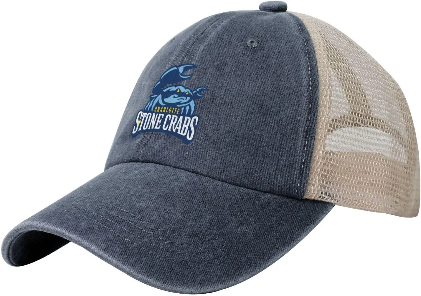 Charlotte Stone Crabs Hat Adjustable Athletic Vintage Washed Distressed Mesh Baseball Cap