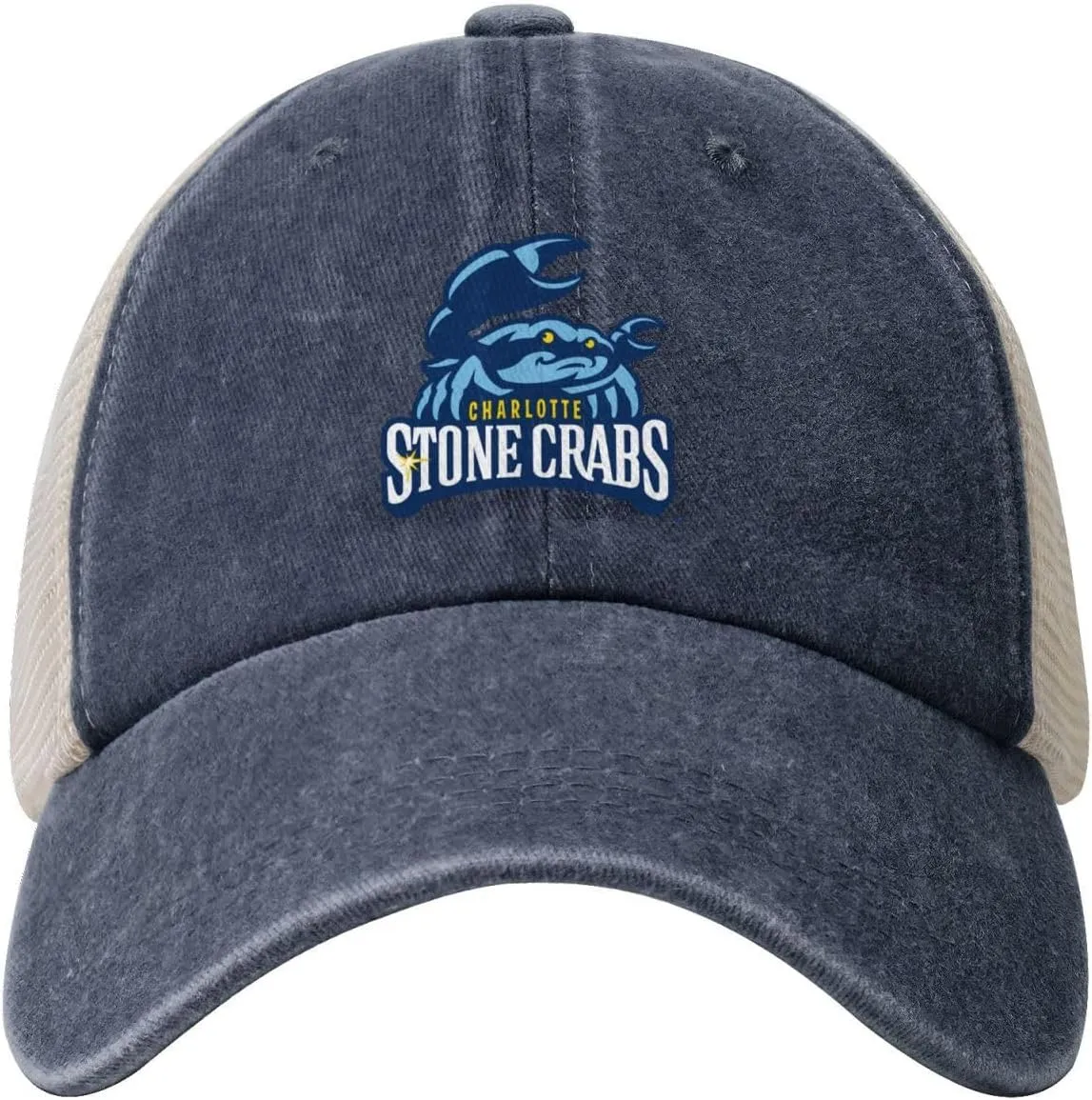Charlotte Stone Crabs Hat Adjustable Athletic Vintage Washed Distressed Mesh Baseball Cap
