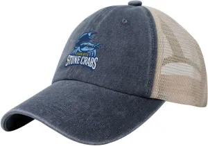 Charlotte Stone Crabs Hat Adjustable Athletic Vintage Washed Distressed Mesh Baseball Cap