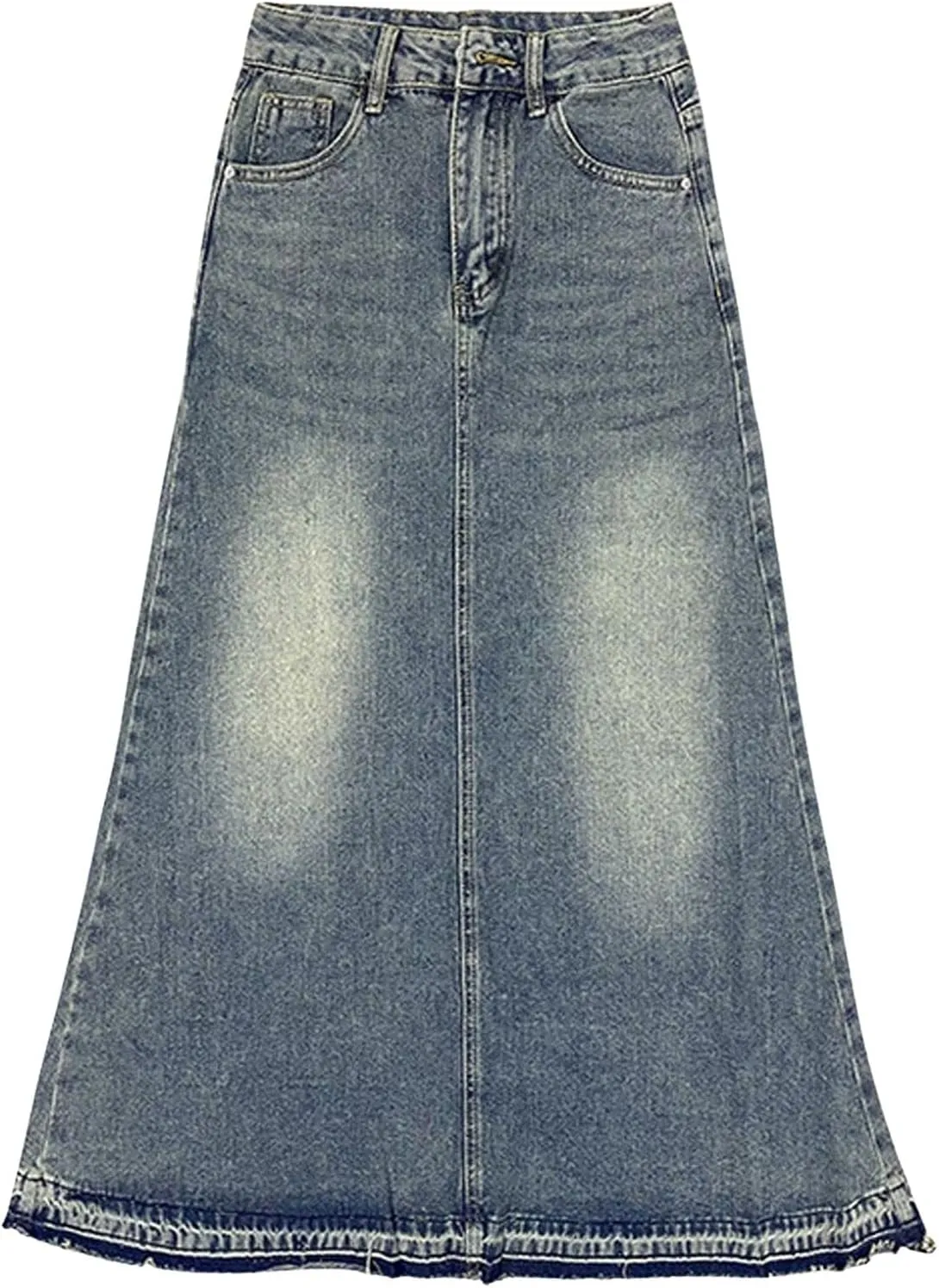 CHARTOU Petite Skirt for Women Jean Skirt Long Maxi Denim Skirt High Waisted Distressed Frayed A Line Skirt