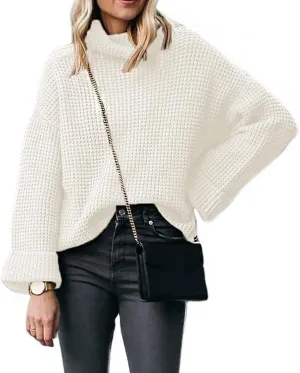 CHARTOU Women Chunky Turtleneck Waffle Knit Sweater Top Pullover Knitted Long Sleeve Jumper Oversized