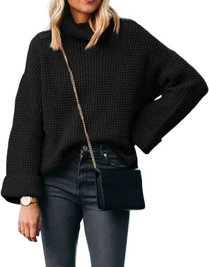 CHARTOU Women Chunky Turtleneck Waffle Knit Sweater Top Pullover Knitted Long Sleeve Jumper Oversized