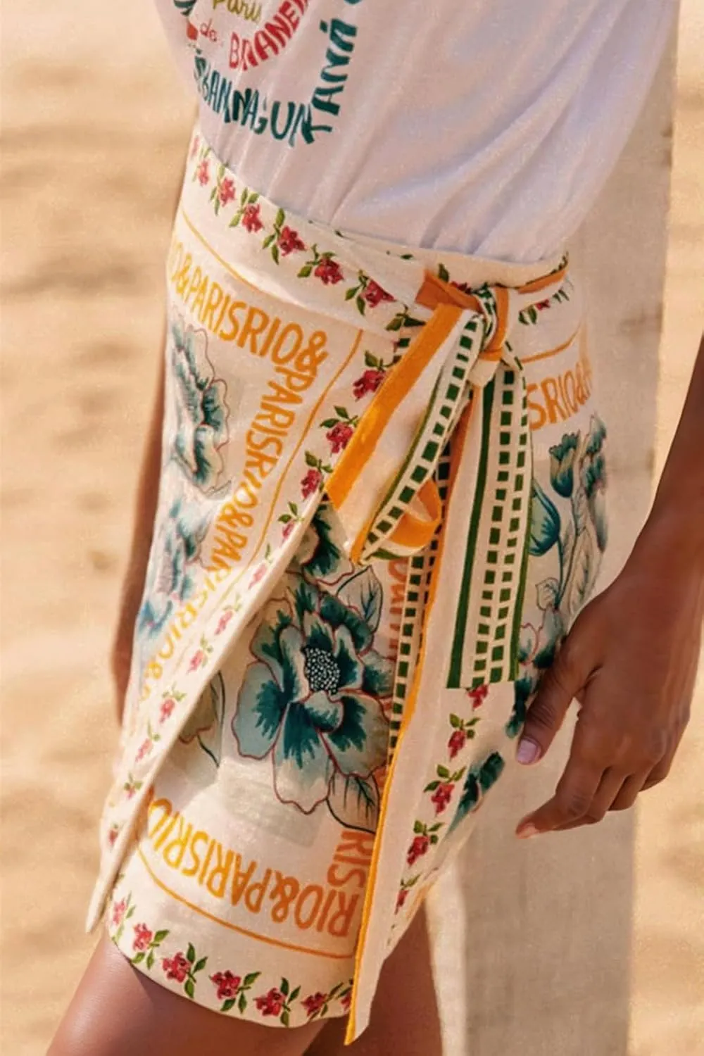 CHARTOU Women's Summer Floral Print Wrap Short Skirt Knot Side High Waist A Line Beach Mini Skirt