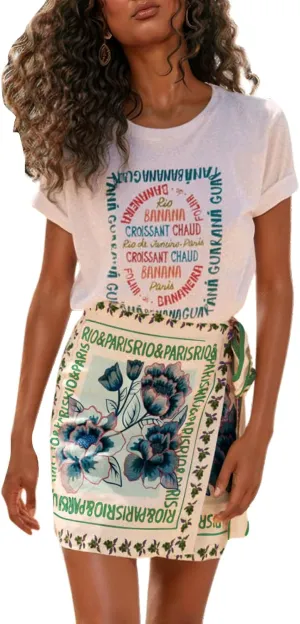 CHARTOU Women's Summer Floral Print Wrap Short Skirt Knot Side High Waist A Line Beach Mini Skirt