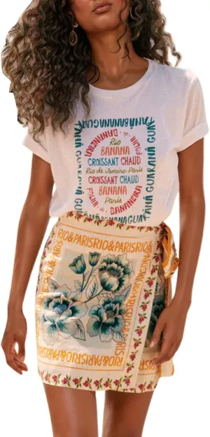 CHARTOU Women's Summer Floral Print Wrap Short Skirt Knot Side High Waist A Line Beach Mini Skirt