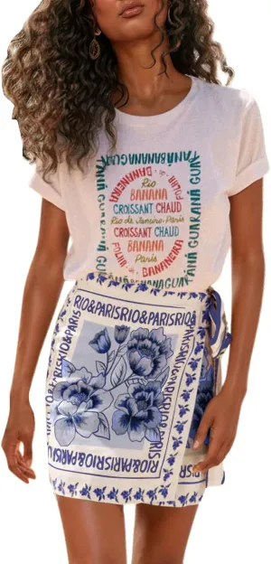 CHARTOU Women's Summer Floral Print Wrap Short Skirt Knot Side High Waist A Line Beach Mini Skirt