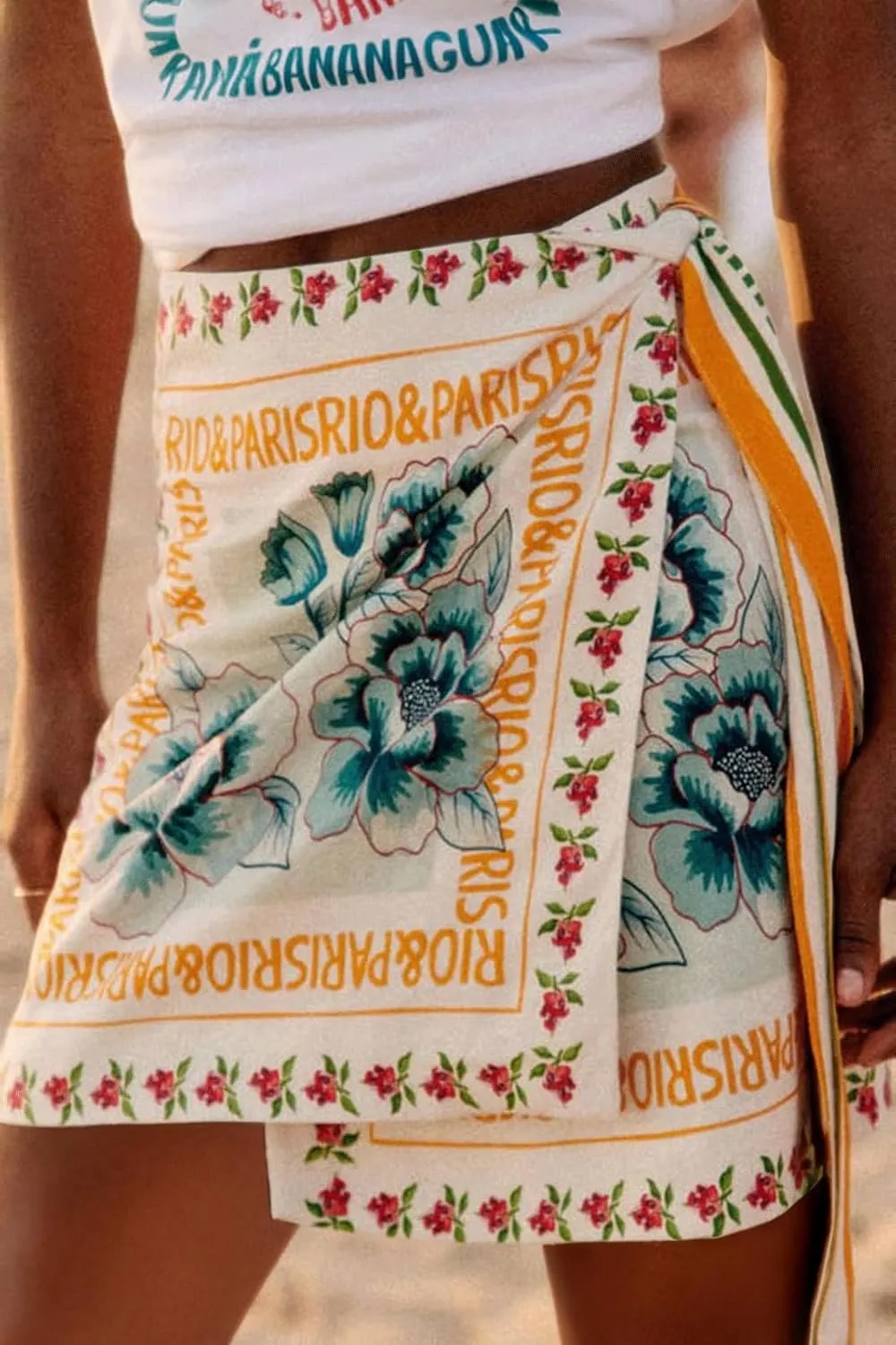 CHARTOU Women's Summer Floral Print Wrap Short Skirt Knot Side High Waist A Line Beach Mini Skirt
