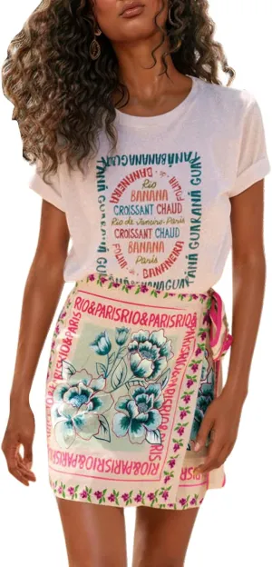 CHARTOU Women's Summer Floral Print Wrap Short Skirt Knot Side High Waist A Line Beach Mini Skirt