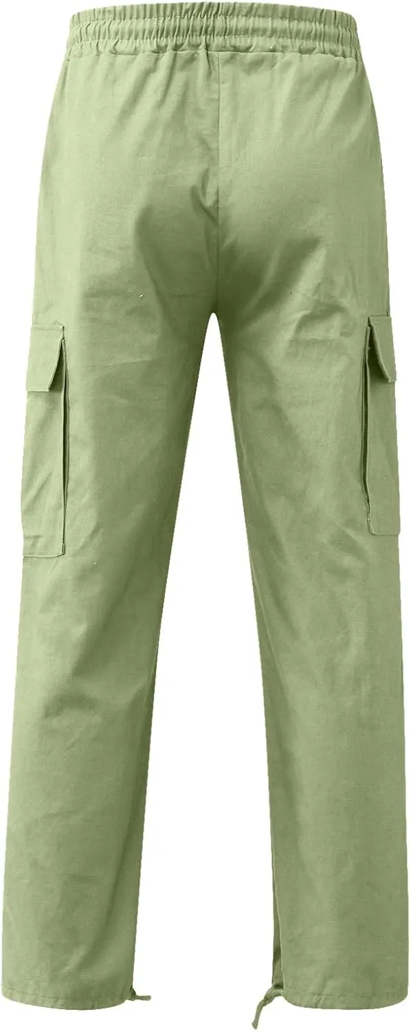 Chinos Trousers Men Linen Hiking Tactical Elastic Waist Smarty Skinny Public Wide Leg Casual Motorcycle with