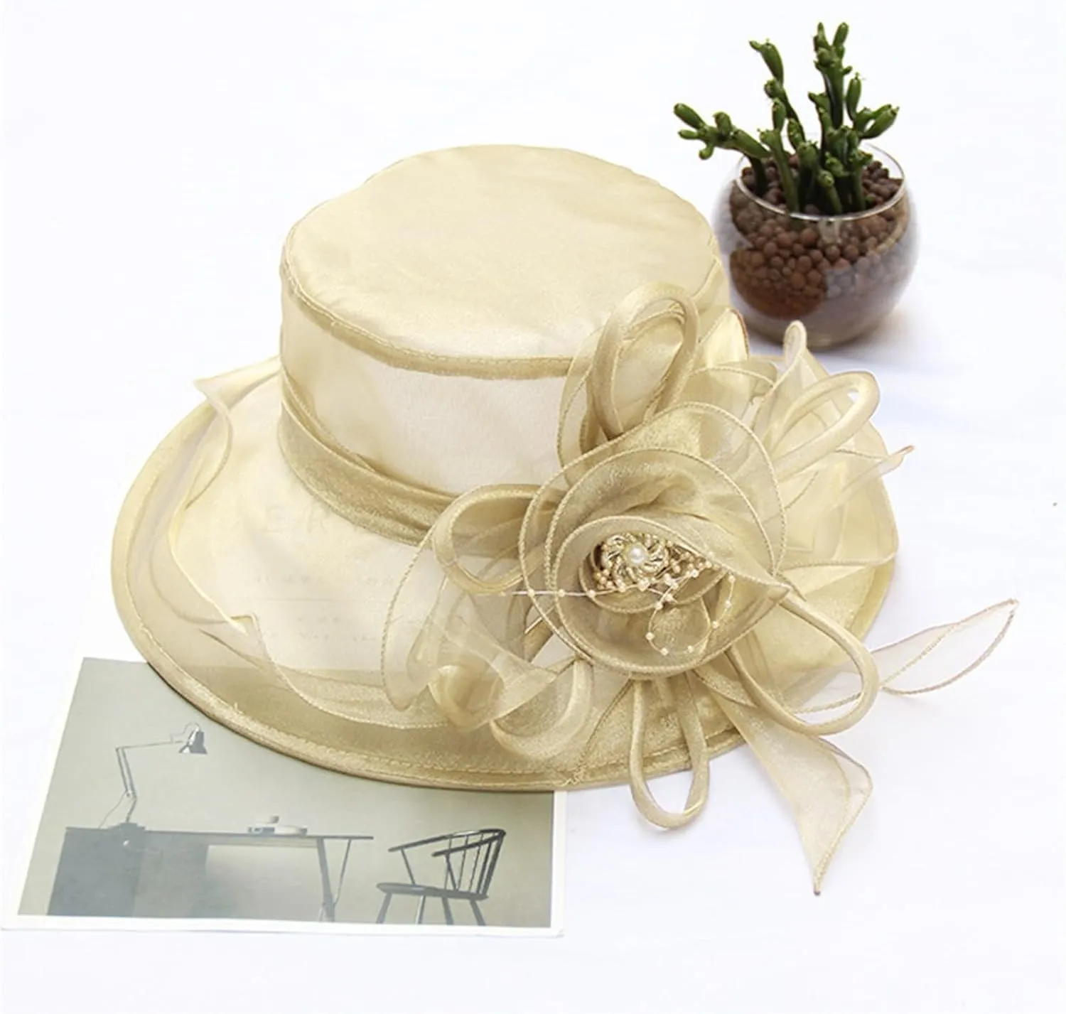 Church Hat for Women Kentuck𝚢-Derby Tea Party Wedding Dress Hats with Rhineston𝚎 2025 Derby Hat Sun Hat