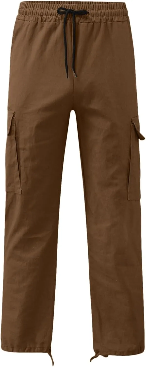 Classic Large Size Men's Pants with Pockets Comfortable Stretch Sweatpants Autumn and Winter Solid Color Cargo Pants