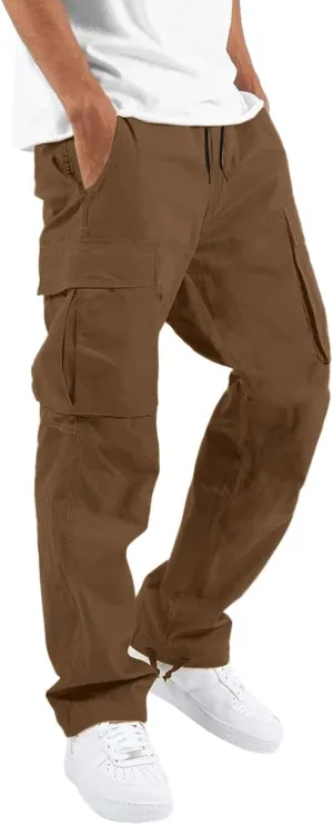 Classic Large Size Men's Pants with Pockets Comfortable Stretch Sweatpants Autumn and Winter Solid Color Cargo Pants