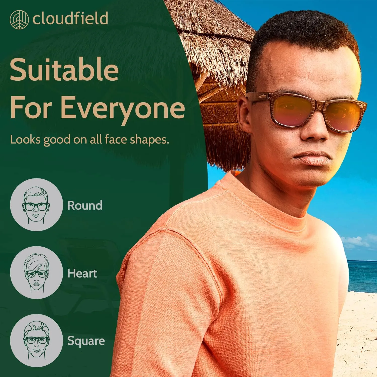 cloudfield Wood Frame Sunglasses for Men and Women with 9-Layer Polarized Lenses and Double Layer of UV Blocking Coating