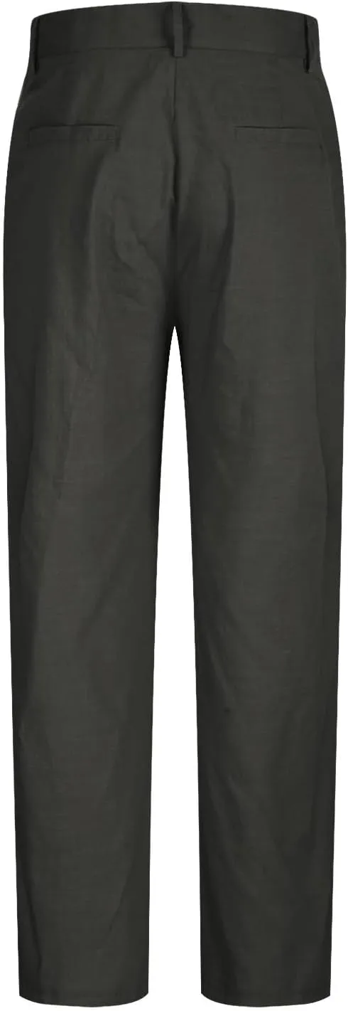 Cotton Linen Pants for Men Pleated Front Lightweight Casual Pants Straight Leg Suit Office Trousers with Pocket