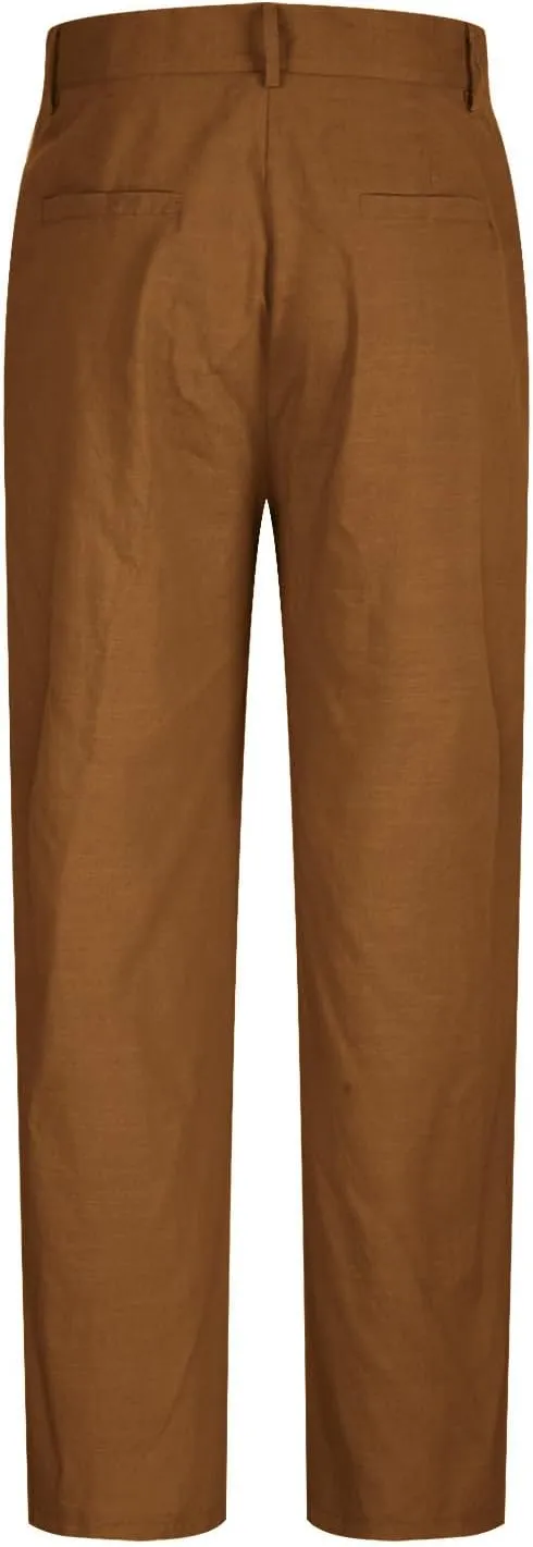 Cotton Linen Pants for Men Pleated Front Lightweight Casual Pants Straight Leg Suit Office Trousers with Pocket