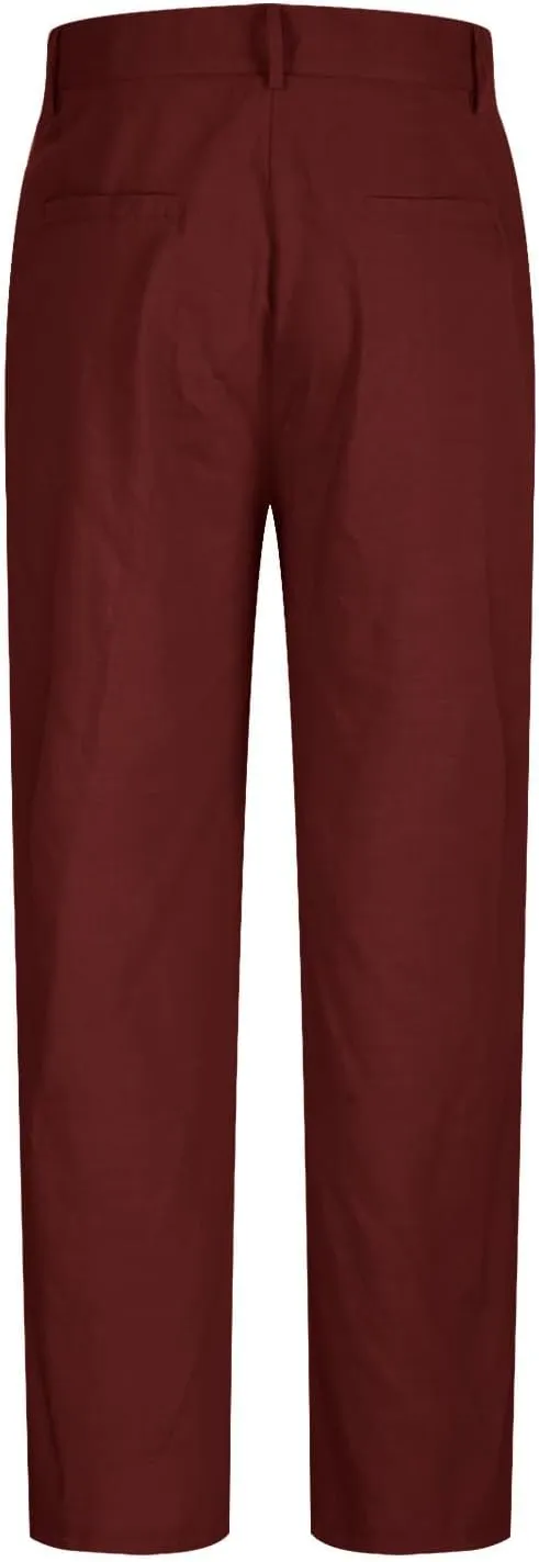 Cotton Linen Pants for Men Pleated Front Lightweight Casual Pants Straight Leg Suit Office Trousers with Pocket