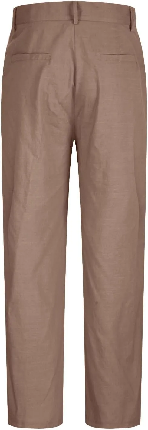 Cotton Linen Pants for Men Pleated Front Lightweight Casual Pants Straight Leg Suit Office Trousers with Pocket