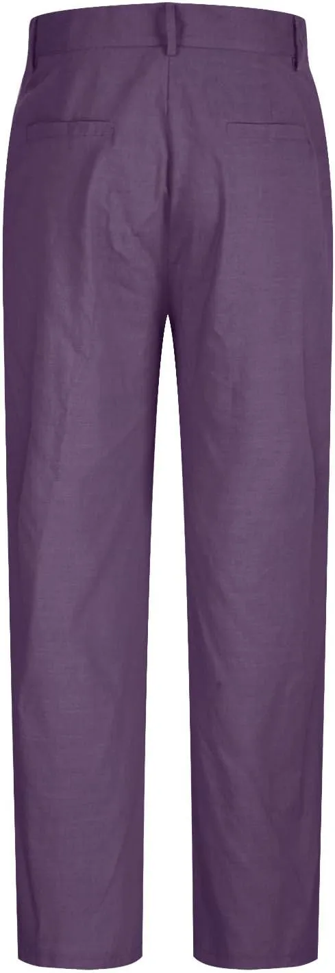 Cotton Linen Pants Mens Pleated Front Trousers Straight Leg Suit Pants Solid Color Business Casual Office Dress Pants
