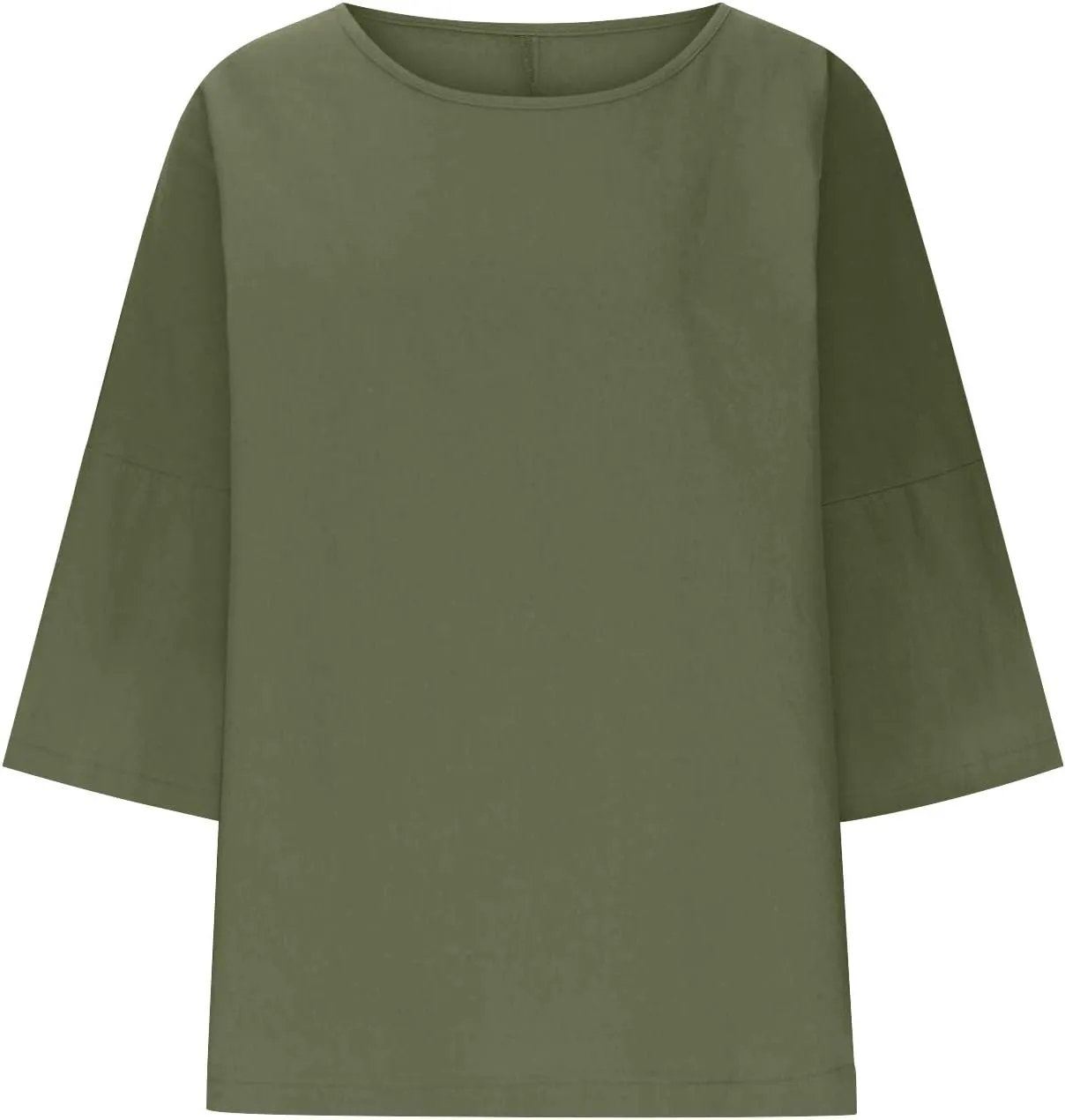 Cotton Linen T Shirt for Women Fashion 3/4 Sleeve Crewneck Tops Summer Loose Comfy Blouses 2025 Outdoor Lounge Outfit