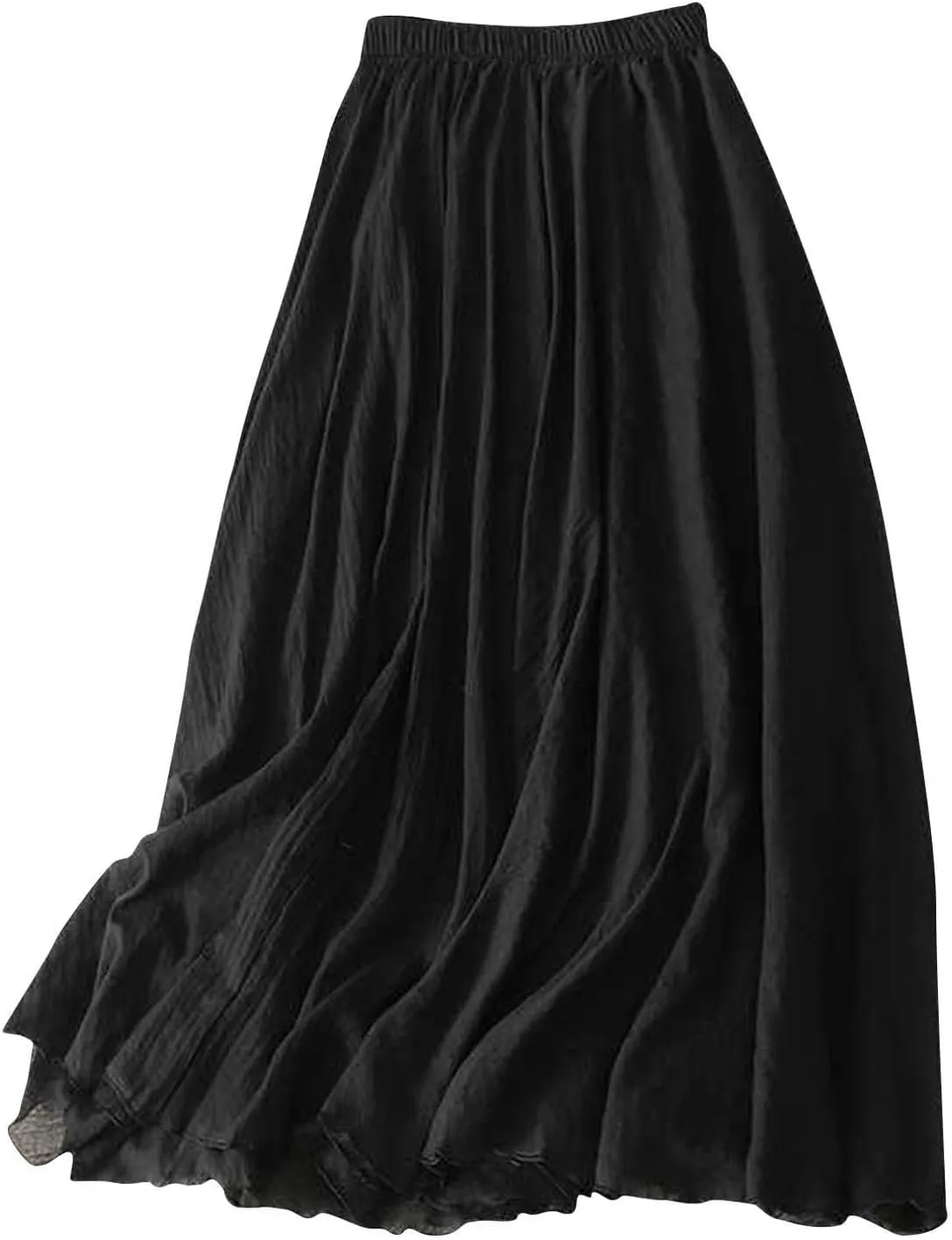 Cotton Skirts for Women Trendy Elegant Elastic High Waist A Line Layered Ruffle Flowy Fairy Swing Pleated Maxi Skirt