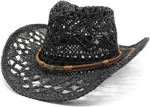 Cowboy Hat,Cowgirl Hat,Beach Cowboy Hats for Women/Mens/Straw Wide with Shapeable Brim Cowgirl Hat for Womens