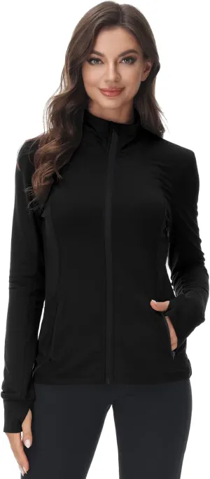 COZZIPLUS Women Zip up Athletic Running Jacket Lightweight Workout Yoga Top with Thumb Holes and Pocket