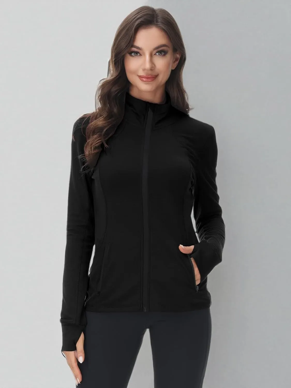 COZZIPLUS Women Zip up Athletic Running Jacket Lightweight Workout Yoga Top with Thumb Holes and Pocket