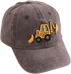 Cute Embroidery Excavator Kids Baseball Cap Adjustable Cotton Washed Vintage Cowboy Hat for Boys Girls Age 2-8