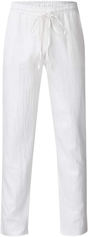 Dademeo Men Casual Pants Cotton Solid Elastic Waist Drawstring Long Pants Breathable Trousers Lounge Lightweight Chino Pants