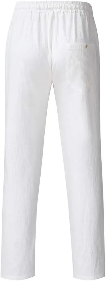 Dademeo Men Casual Pants Cotton Solid Elastic Waist Drawstring Long Pants Breathable Trousers Lounge Lightweight Chino Pants