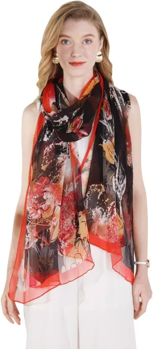 DANA XU 100% Pure Mulberry Crinkle Georgette Silk Large Size Wedding Pashmina Shawls and Wraps travel floral Scarf for Women