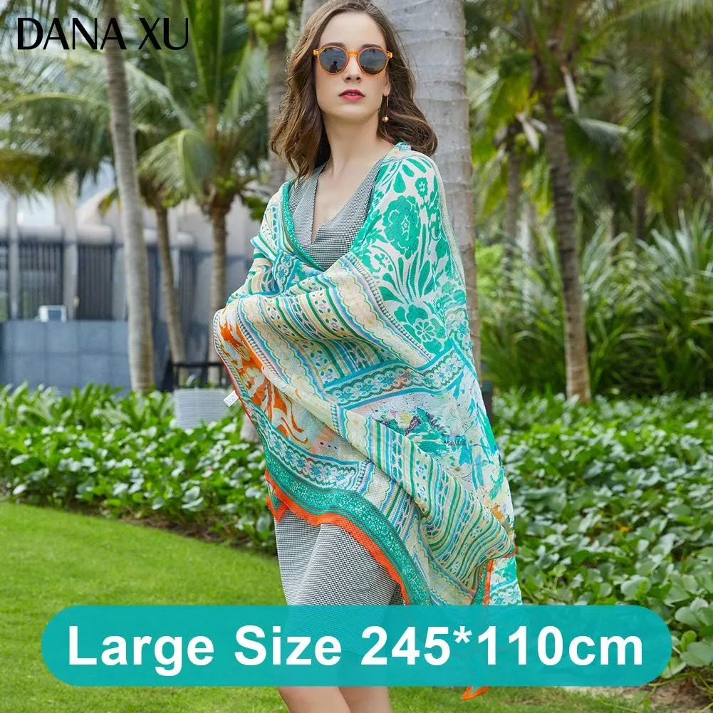 DANA XU 100% Pure Mulberry Crinkle Georgette Silk Large Size Wedding Pashmina Shawls and Wraps travel floral Scarf for Women