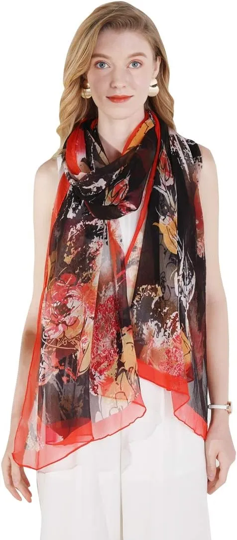DANA XU 100% Pure Mulberry Crinkle Georgette Silk Large Size Wedding Pashmina Shawls and Wraps travel floral Scarf for Women