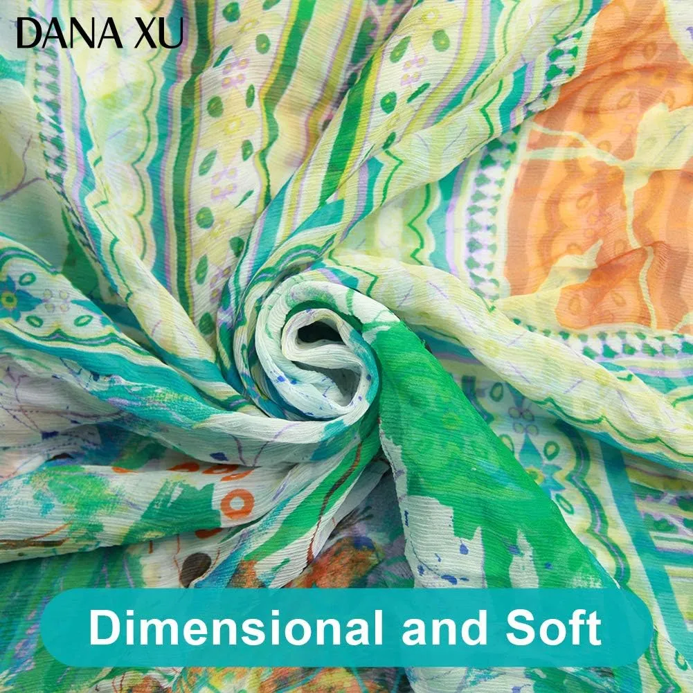 DANA XU 100% Pure Mulberry Crinkle Georgette Silk Large Size Wedding Pashmina Shawls and Wraps travel floral Scarf for Women