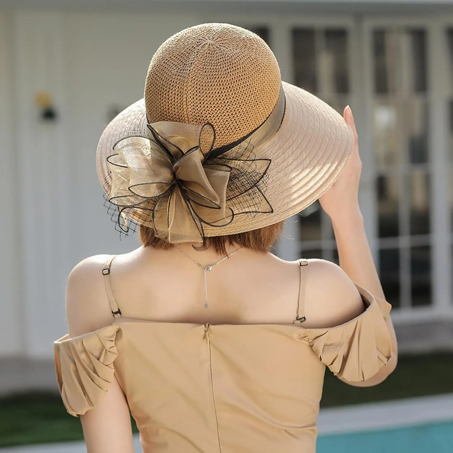 Derby Hat Church Dress for Women Tea Party Church Wedding Fascinator Hat Veil Wide Brim Bowler Hat Sun Hats