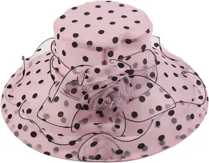 Derby Hat Wide Brim for Women Fashionable Organza Tea Party Fascinators Polka Dots Church Wedding Holiday Bucket Hats