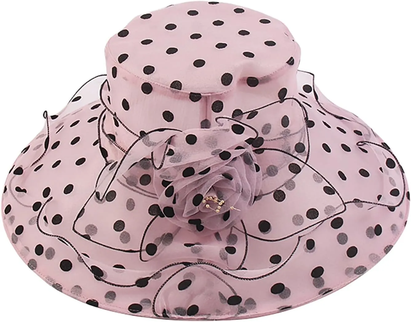 Derby Hat Wide Brim for Women Fashionable Organza Tea Party Fascinators Polka Dots Church Wedding Holiday Bucket Hats