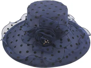 Derby Hat Wide Brim for Women Fashionable Organza Tea Party Fascinators Polka Dots Church Wedding Holiday Bucket Hats