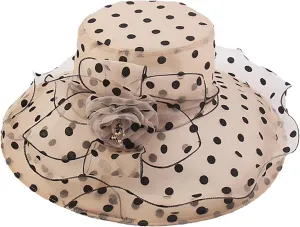 Derby Hat Wide Brim for Women Fashionable Organza Tea Party Fascinators Polka Dots Church Wedding Holiday Bucket Hats
