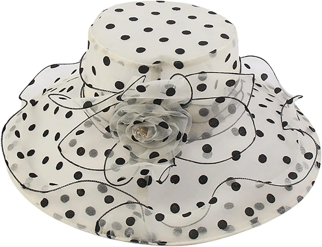 Derby Hat Wide Brim for Women Fashionable Organza Tea Party Fascinators Polka Dots Church Wedding Holiday Bucket Hats