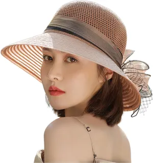 Derby Hat Women Organza Fascinator Church Bridal Wedding Tea Party Hat Elegant Wide Brim Sunhat Easter Outfit