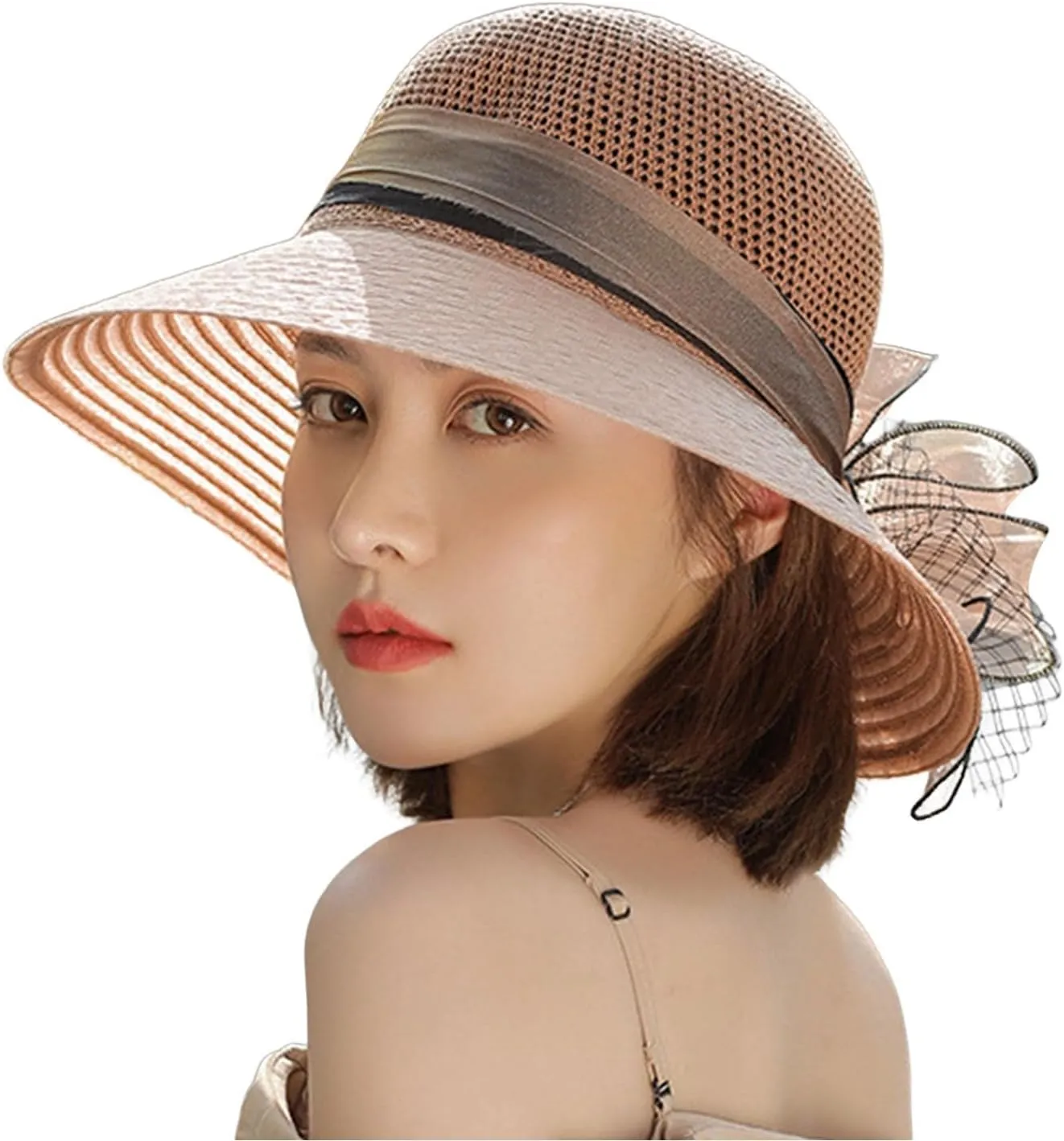 Derby Hat Women Organza Fascinator Church Bridal Wedding Tea Party Hat Elegant Wide Brim Sunhat Easter Outfit