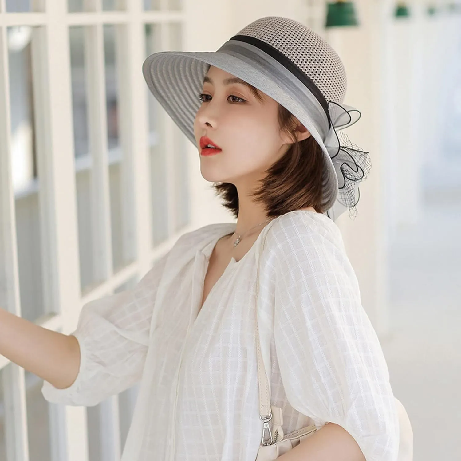 Derby Hat Women Organza Fascinator Church Bridal Wedding Tea Party Hat Elegant Wide Brim Sunhat Easter Outfit