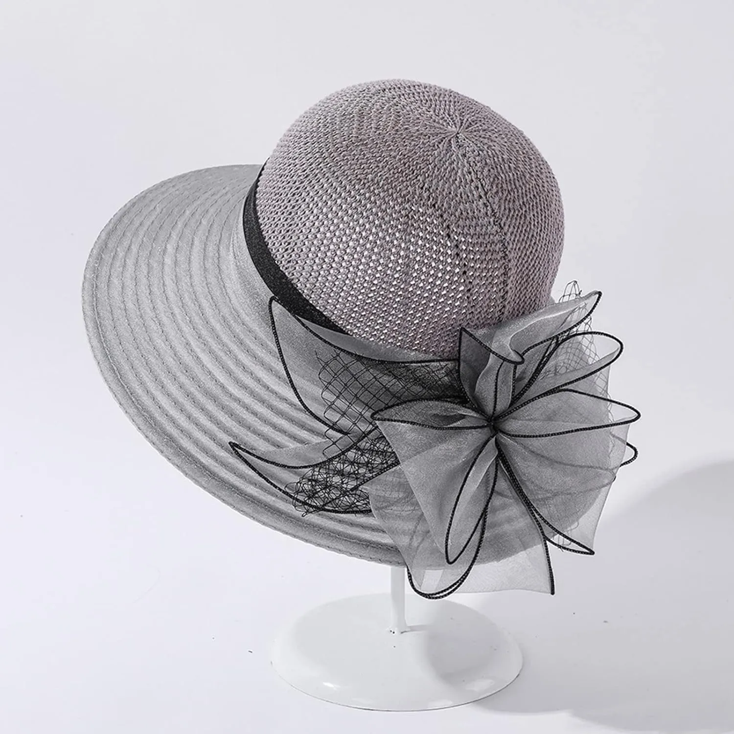 Derby Hat Women Organza Fascinator Church Bridal Wedding Tea Party Hat Elegant Wide Brim Sunhat Easter Outfit