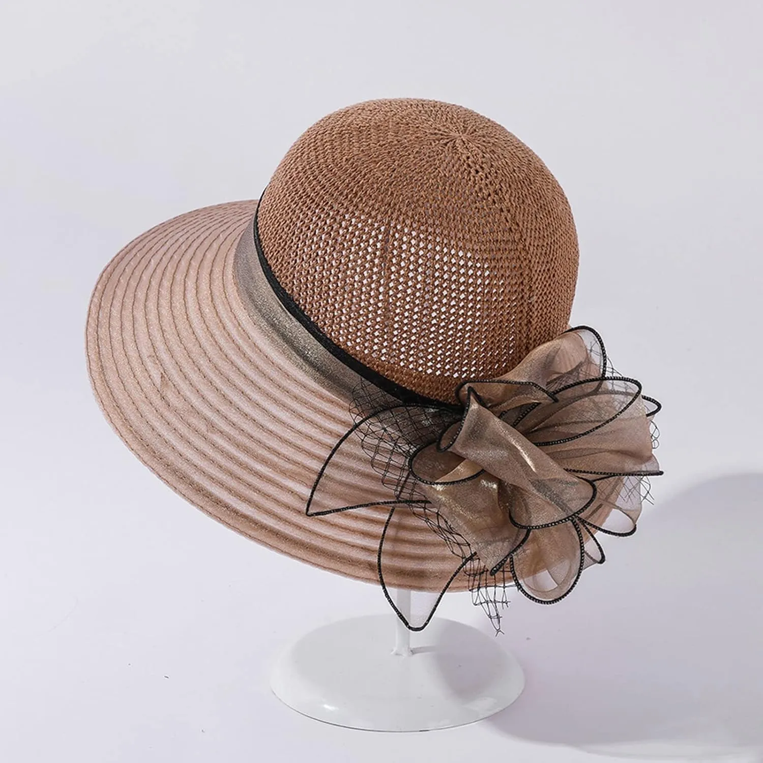 Derby Hat Women Organza Fascinator Church Bridal Wedding Tea Party Hat Elegant Wide Brim Sunhat Easter Outfit