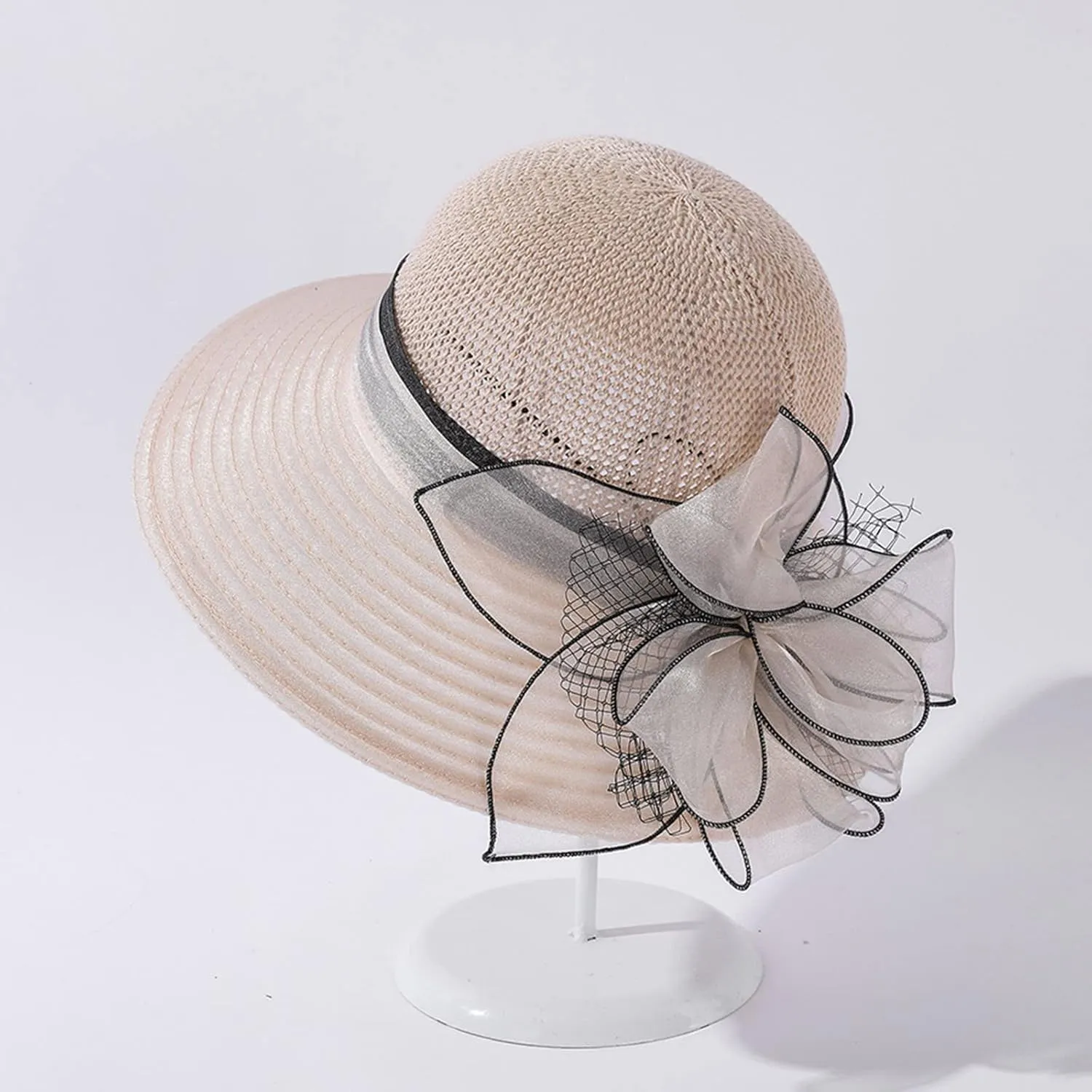 Derby Hat Women Organza Fascinator Church Bridal Wedding Tea Party Hat Elegant Wide Brim Sunhat Easter Outfit