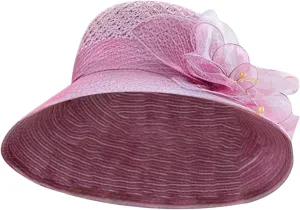 Derby Hats for Women 2025 Floral Pearl Organza Church Fascinator Cap Wide Brim Bridal Tea Party Foldable Bowler Hat